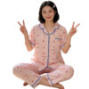 CHINEE Sweet Shell trimmed Women's Pajamas Summer Short sleeve Top And Loungepants Cute Comfortable Loungewear