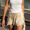 CHINEE Teen Girls Soft Material Elastic Waist Shorts, Lace Trim Lounge Sleep Shorts