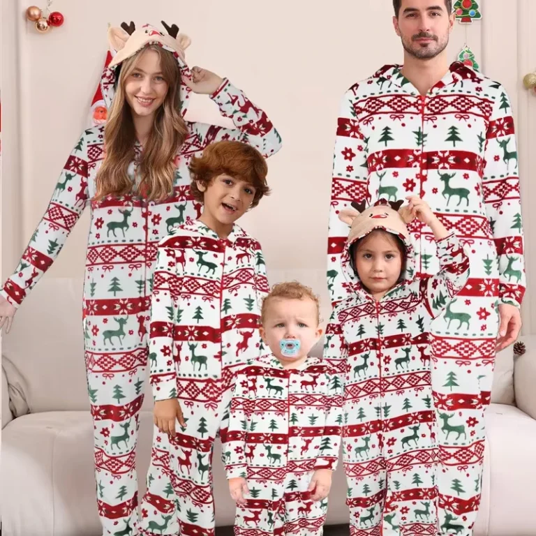 CHINEE-Thermal-Flannel-Christmas-Jumpsuit-PJS-Reindeer-All-Printed-Hooded-Elastic-Waist-Onesie-XMAS-Pajamas-Front-Logo