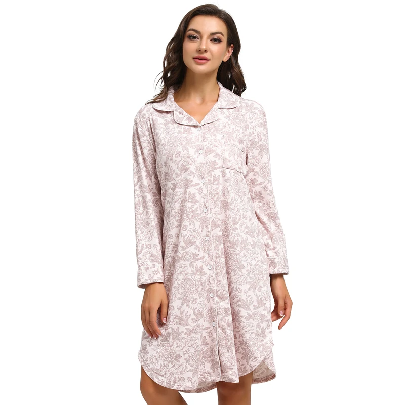 CHINEE Thermal Knitted Winter Button Down Shirt Pajamas for Women Plus Size Sleepwear Milk Cotton Night Dress