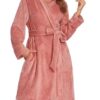CHINEE Thick Fleece Cotton Bamboo Luxury Hooded Robe Women Autumn Winter Thermal Sleepwear Breathable Quick Dry Elastic Waist Full