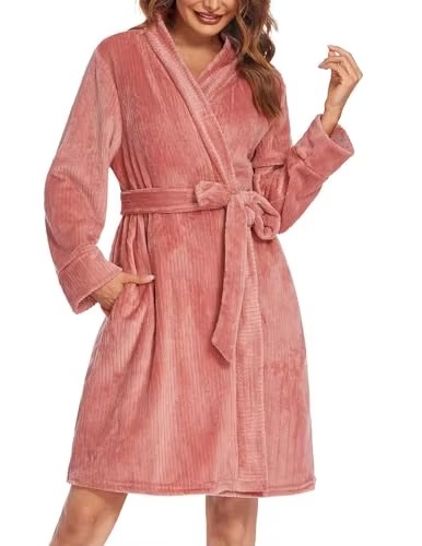 CHINEE Thick Fleece Cotton Bamboo Luxury Hooded Robe Women Autumn Winter Thermal Sleepwear Breathable Quick Dry Elastic Waist Full