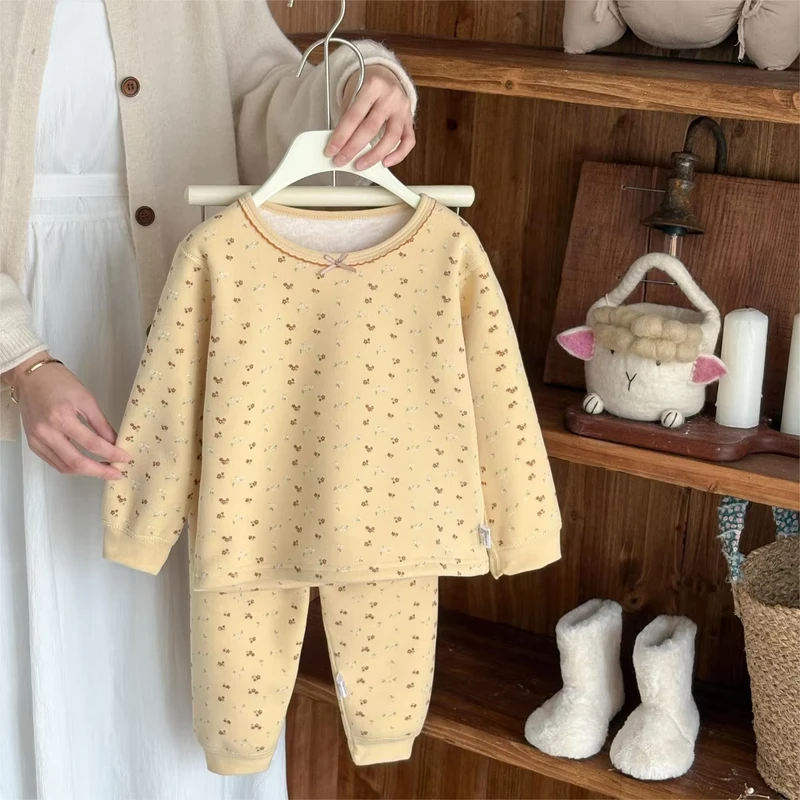 CHINEE Thick Soft Long sleeve Winter Kids Pajamas Baby Underwear Clothing Kids Pajamas Sets