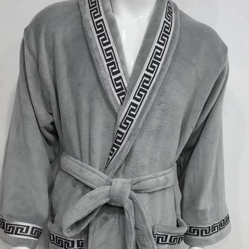 CHINEE Thickened Coral Fleece Bathrobes For Autumn And Winter Absorbent For Both Men And Women Hotel Bathrobes Keep Warm