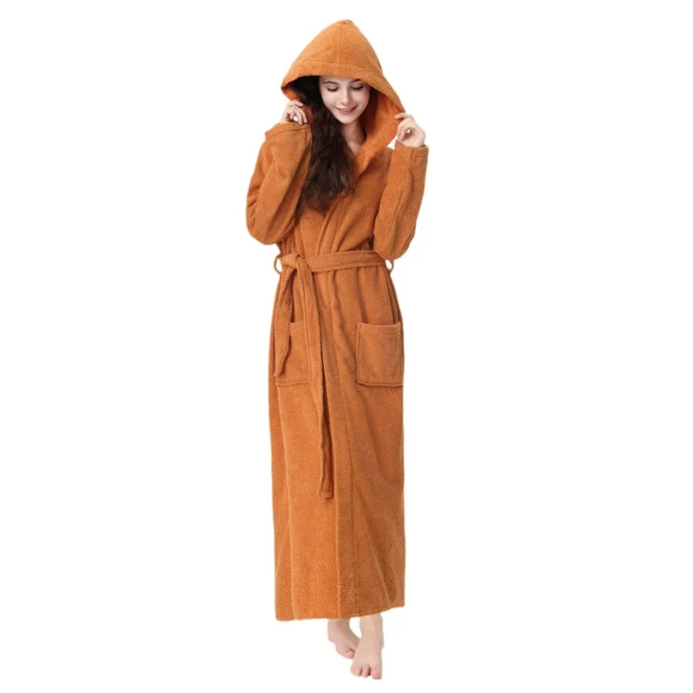 CHINEE Thickened Extended Length Hooded Terry Cloth Absorbent Cotton Women's Winter Hotel Couple Bathrobe
