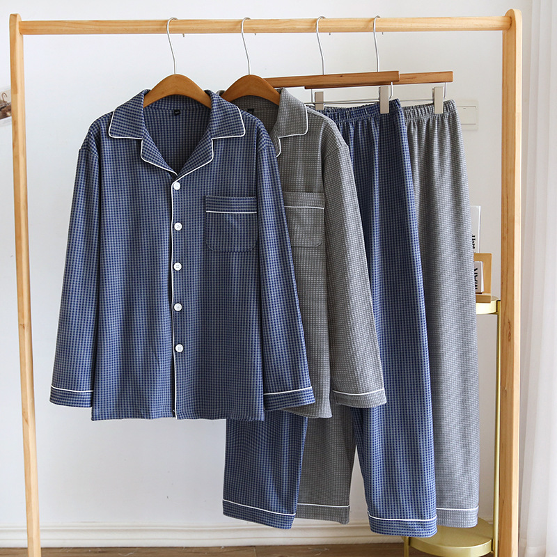 CHINEE Thickened Pajamas Men's Fleece Warm Home Clothes Plaid Long Sleeve Set Loose Casual Cardigan Sleepwear