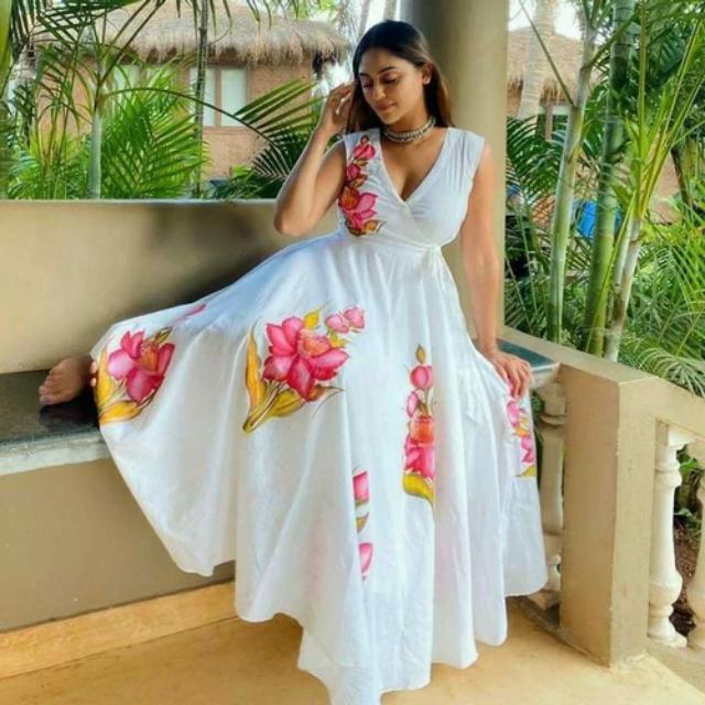 CHINEE Timeless Blossom Serenity Natural Eco-Friendly 100% Cotton V-neck Ankle-Length Robe Nightdress Set