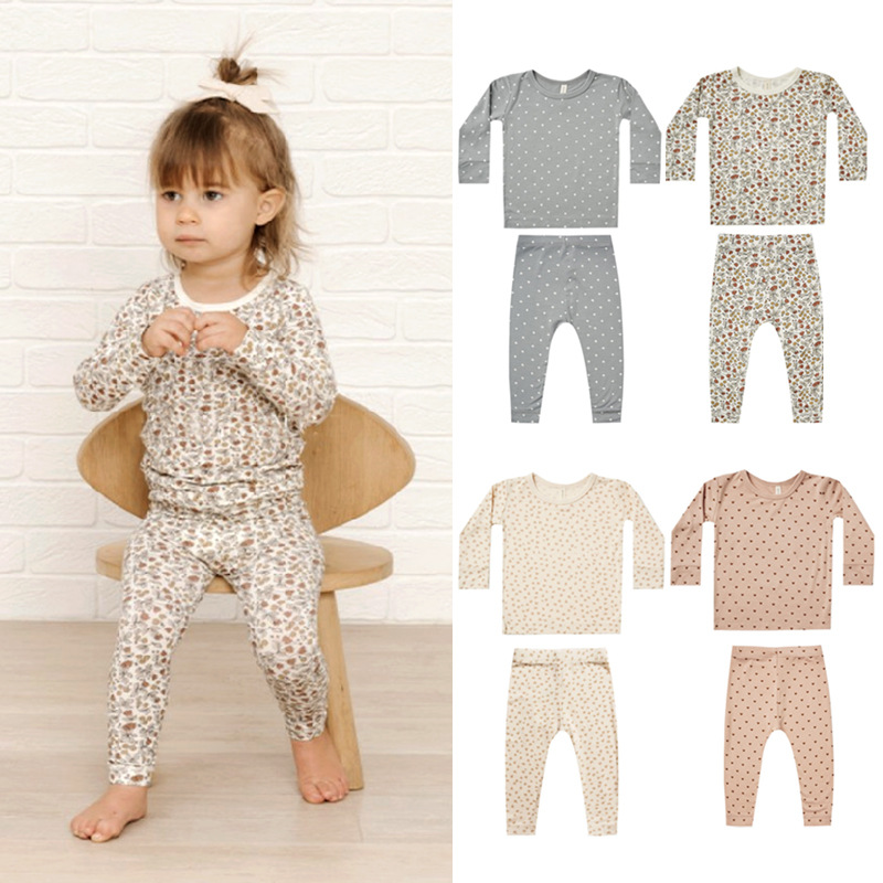 CHINEE Toddler 100% Cotton Long Sleeve Baby Sports Pajamas Suits floral Color Pants Suits