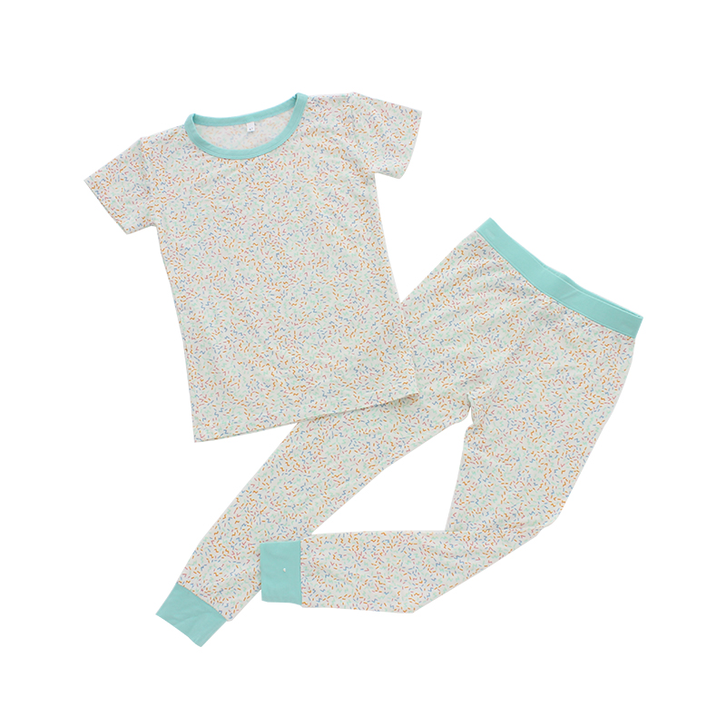 CHINEE Toddler Baby Kids Clothing Two Piece Set Short Sleeve Top and Long Pants Custom Design Solid Color Kids Pajamas Set