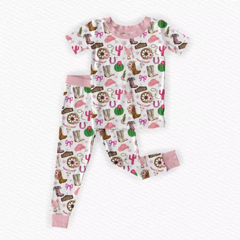 CHINEE-Toddler-Bamboo-Viscose-Short-Sleeve-Pajama-Set-Western-Cowgirl-Farm-Animal-Prints-Breathable-2-Piece-For-Kids-1