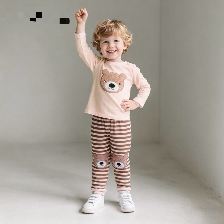 CHINEE-Toddler-Boys-2-Piece-Cartoon-Bear-Pajama-Set-Long-Sleeve-Crewneck-Cute-Bear-Appliquer-Joggers-Kids-Loungewear-Sleepwear