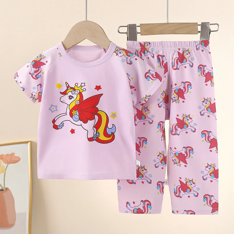 CHINEE Toddler Boys Pajama Set Summer Cotton Little Kids Pjs Sleepwear 1 7T Short Sleeve Long Pants Baby Girls Clothing