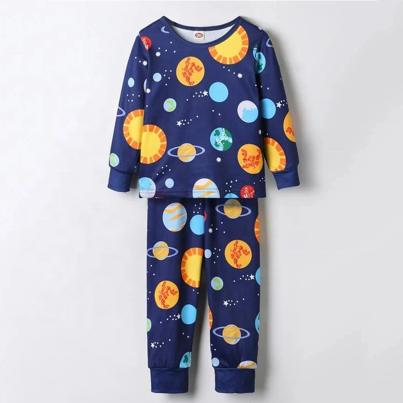 CHINEE Toddler Boys Planet Print Children Pajamas Kids Pyjamas Bamboo Pajamas Skin Friendly Pajama Set Baby Boy Clothes