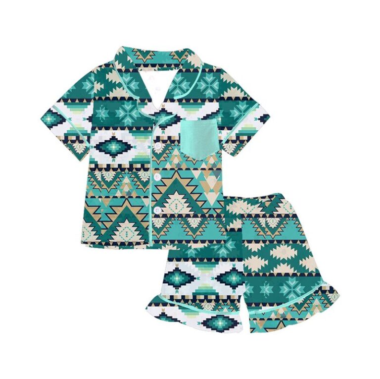 CHINEE-Toddler-Girl-Organic-Kids-Bohemian-Pajamas-Set-Short-Sleeve-Shirt-and-Ruffle-Shorts-Little-Girls-Pajamas-Childrens-Pajamas
