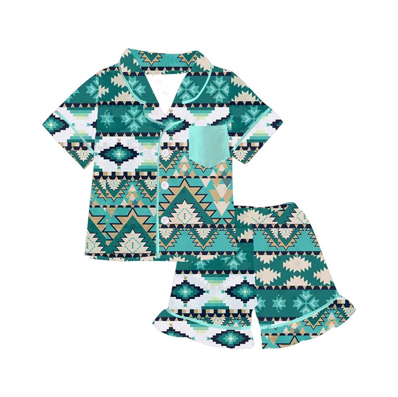 CHINEE Toddler Girl Organic Kids Bohemian Pajamas Set Short Sleeve Shirt and Ruffle Shorts Little Girls Pajamas Children's Pajamas