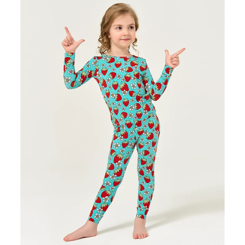 CHINEE Toddler Girls 2 Piece Knitted Printed Bamboo Fiber & Spandex Pajama Sets Colorable