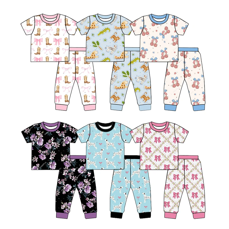 CHINEE Toddler Girls Ultra Soft Short Sleeve Pj Set Kids Lightweight Breathable Skin Friendly Nightwear Two Piece Pajama Set