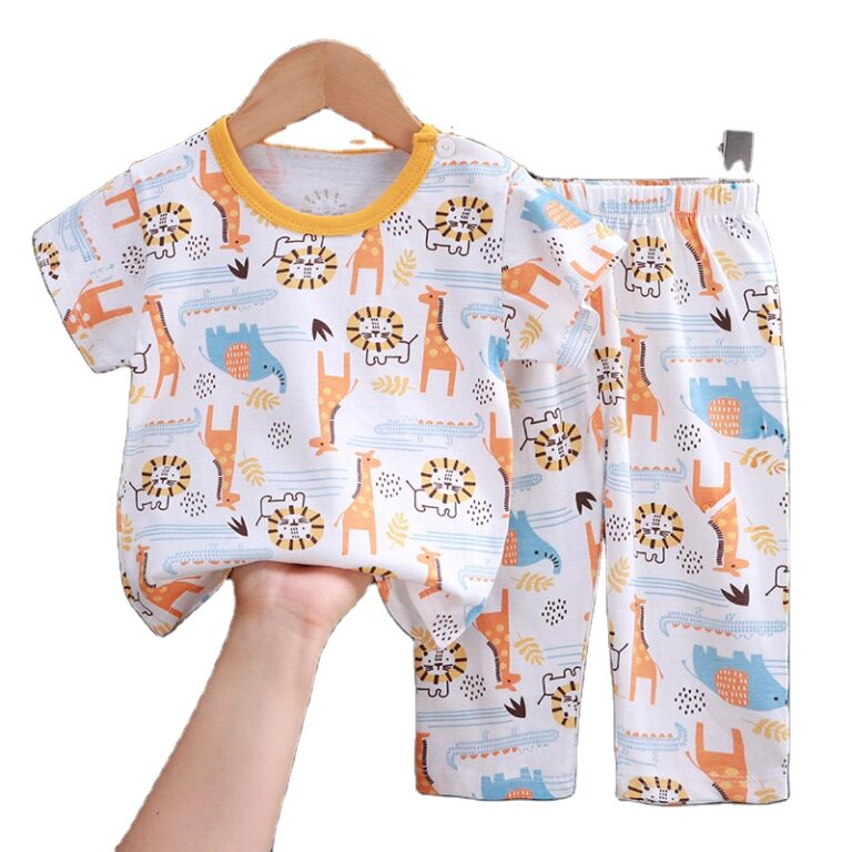 CHINEE-Toddler-Kids-Girls-Boys-Sleepwear-Pajamas-Short-Soft-Shirring-Cool-Summer-Cotton-Pjs-2pcs-Set