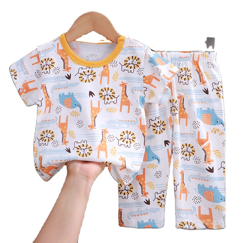 CHINEE Toddler Kids Girls Boys Sleepwear Pajamas Short Soft Shirring Cool Summer Cotton Pjs 2pcs Set