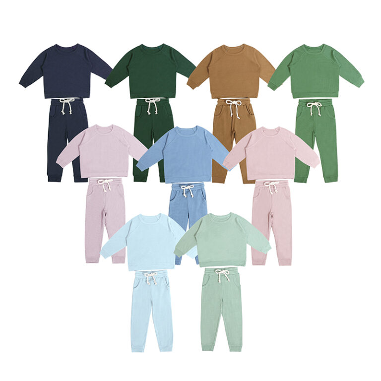 CHINEE-Toddler-Outfits-Long-Sleeve-Crew-Neck-Solid-Color-Kids-Pajamas-Bamboo-Waffle-Children-Girl-Tracksuit