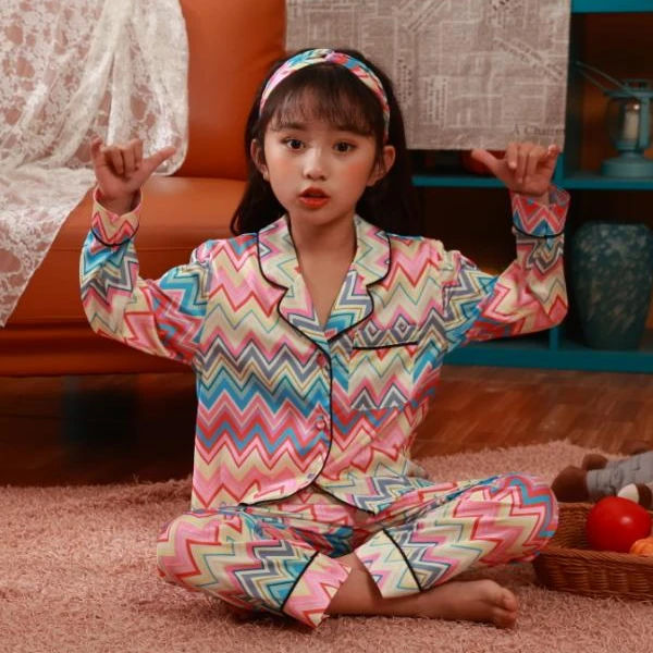CHINEE Toddler Pajamas Summer Silk Cute Baby Silk Pajamas With Headband Silk Pajamas