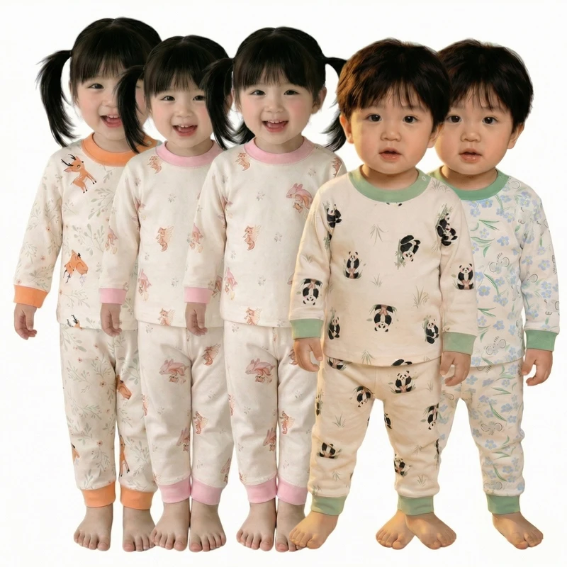 CHINEE Toddler Tops Baby Autumn Winter Cotton Cartoon Pattern One piece Underwear Set for Boys & Girls Infants Home Wear Pajamas