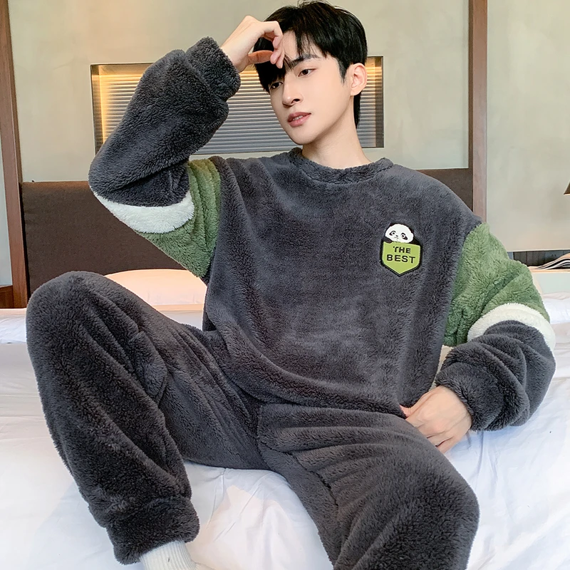 CHINEE Top Supplier Pyjama Homme Comfortable Thick Plush Loose Men's Sleepwear Winter Plus Size Flannel Pajamas for Men Set