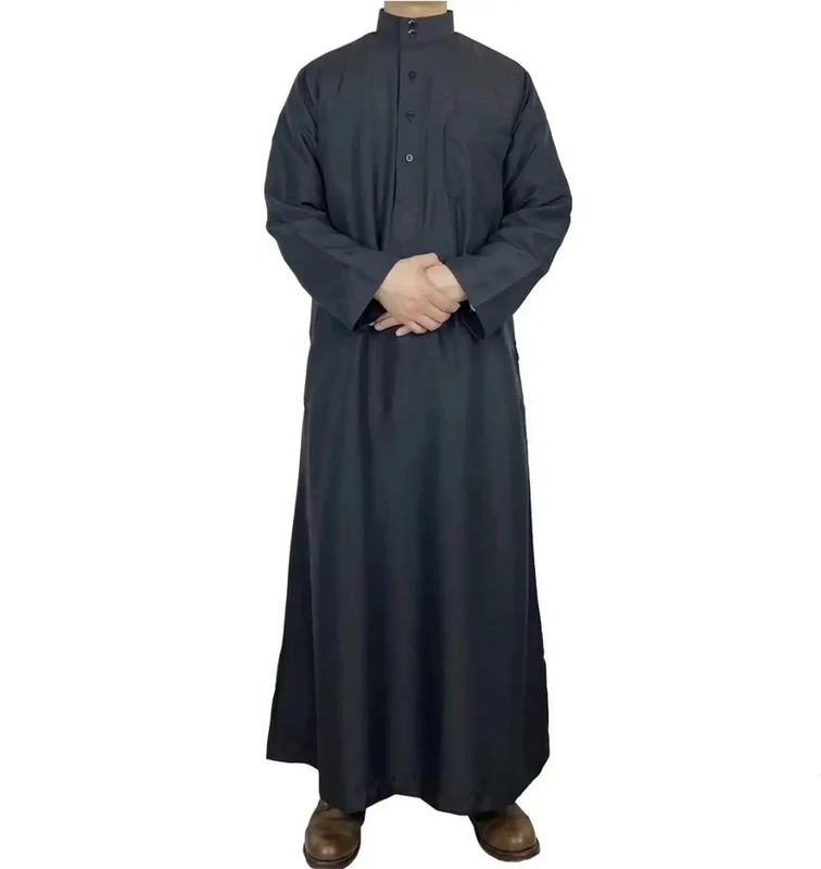 CHINEE Traditional Islamic Men's Beaded Polyester Caftan Thobe Long Sleeve Casual Arab Ramadan Robe for Muslims