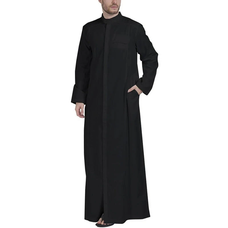 CHINEE Traditional Muslim Cotton Caftan Jubba Men New Design Islamic Clothing Quick Dry Breathable Full Sleeves Thobe Ankle