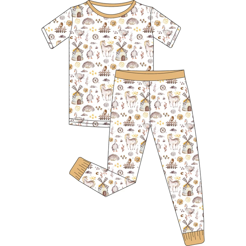 CHINEE Trendy Printed Bamboo Two Piece Set for Toddlers Playful Sleepwear Comfy Pajamas