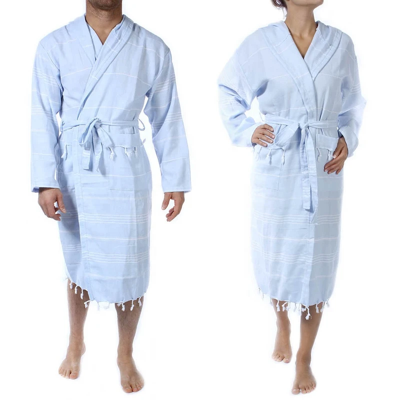 CHINEE Turkish Unisex Casual Luxury Woven Pestemal Bathrobe 100% Cotton Hooded Striped Pattern Plus Size Breathable Quick Dry Elegant