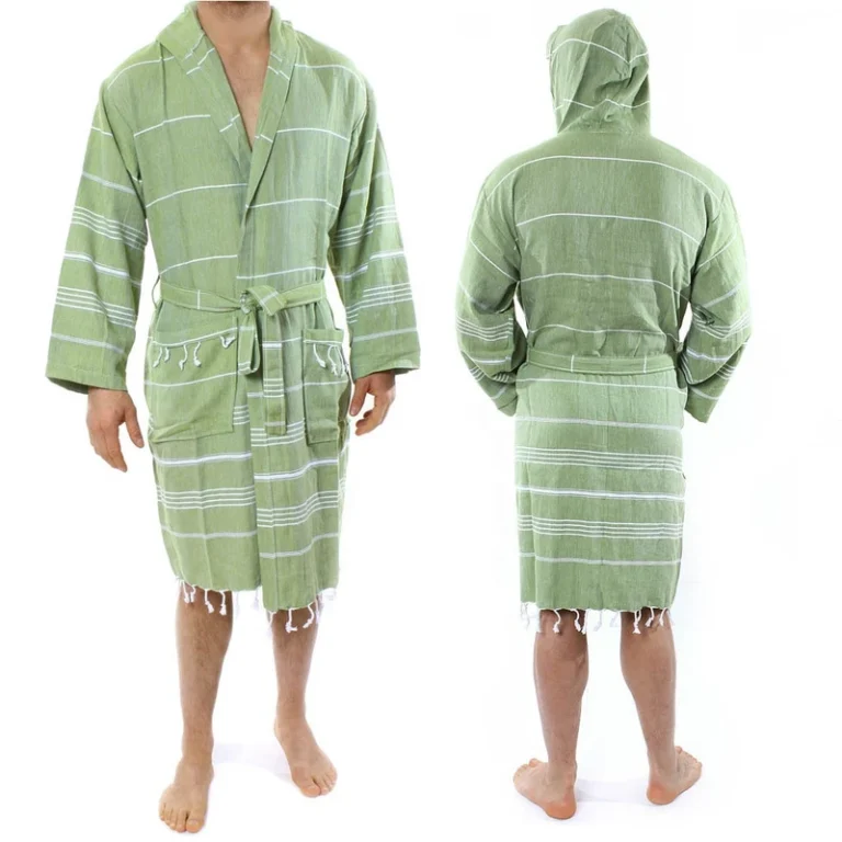 CHINEE Turkish Unisex Casual Luxury Woven Pestemal Bathrobe 100% Cotton Hooded Striped Plus Size Elegant Quick Dry Breathable