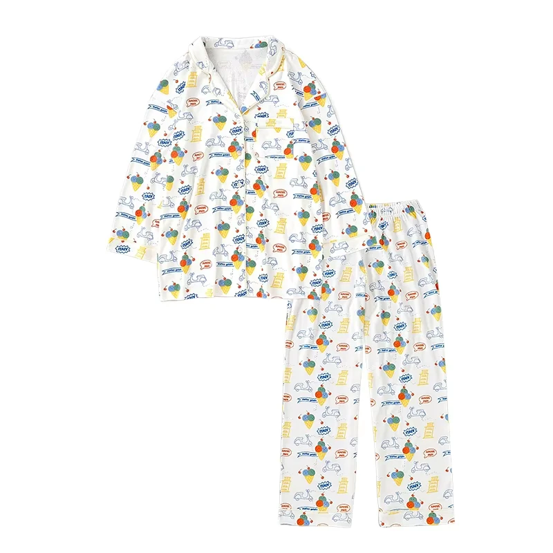 CHINEE Turndown Collar Full Print Kids Baby Boys and Girls Long Sleeve Super Soft and Breathable Pajama Set