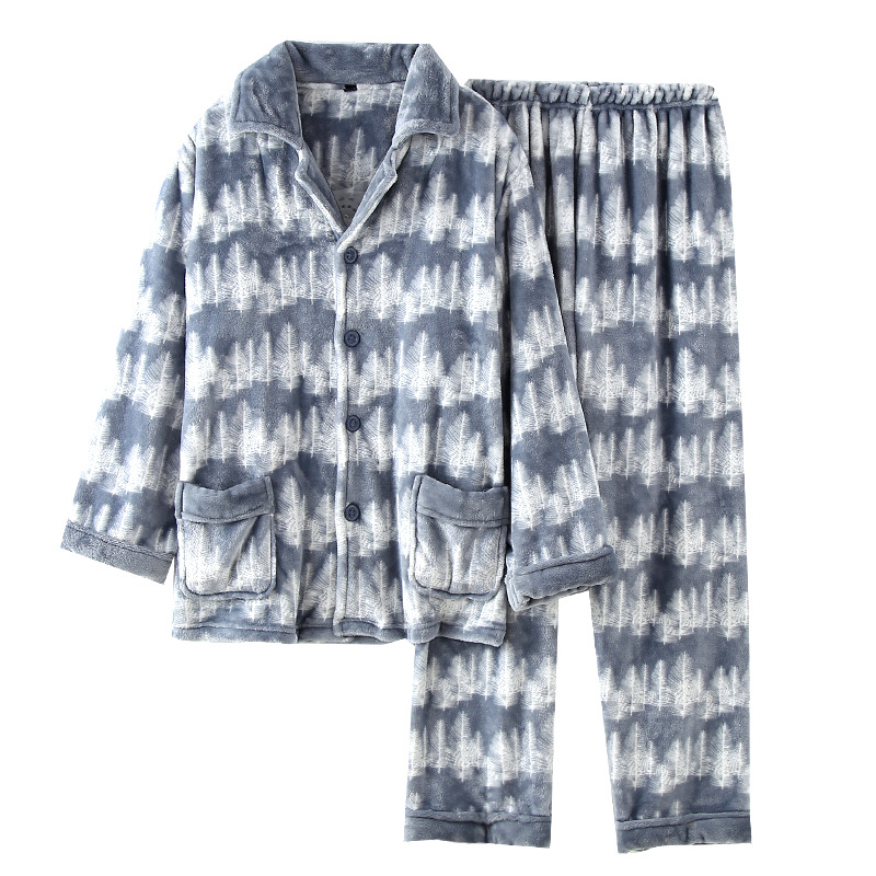 CHINEE Two Piece Cardigan Warm Pajama Sets Plus Size Men's Plush Thickened Sleepwear