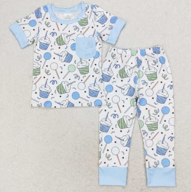CHINEE-Two-Piece-Children-Summer-Pajamas-Sets-Kids-Cup-Cake-Print-Clothing-Toddler-Shirt-and-Pants-Outfits
