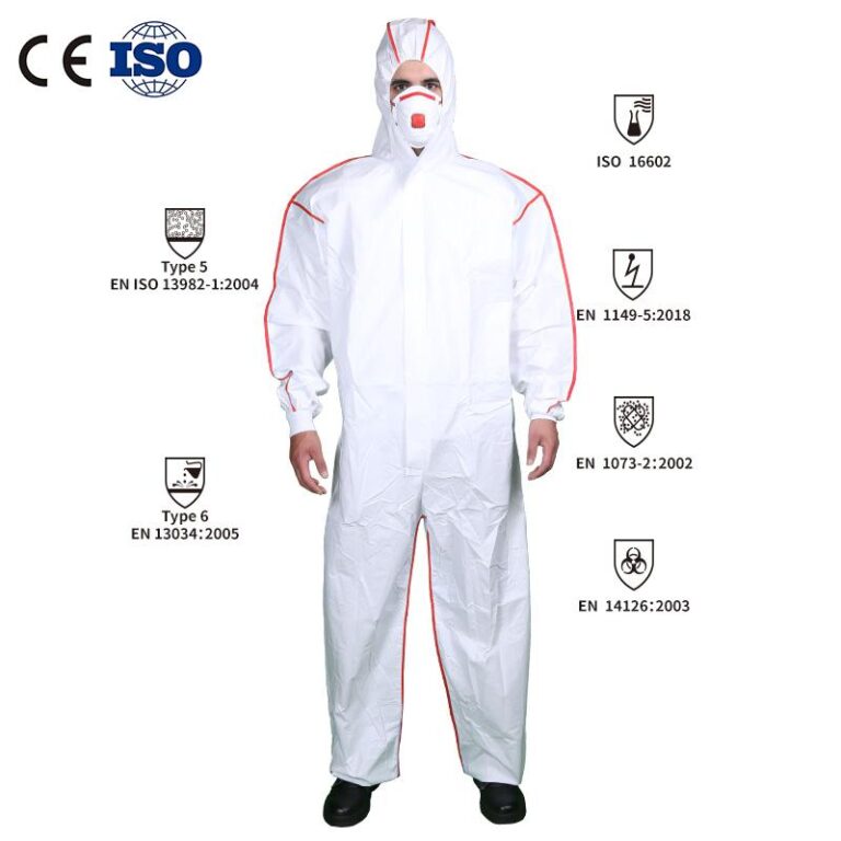CHINEE Type 5 6 Disposable CE Certified ASTM Standard Long Sleeve Breathable Protective Gown with Hood PPE Worksuit with Bound Seams