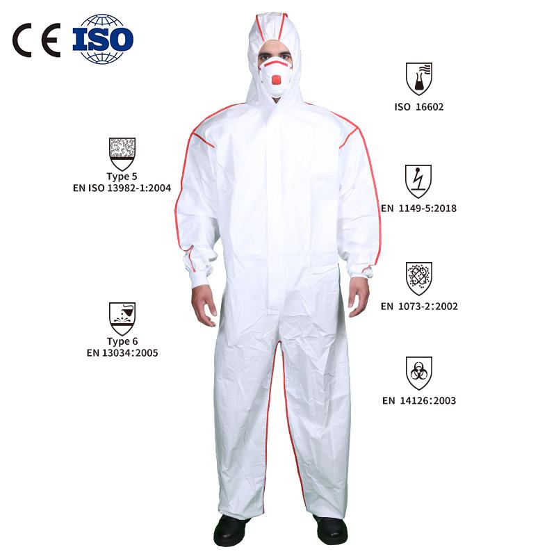 CHINEE Type 5 6 Disposable CE Certified ASTM Standard Long Sleeve Breathable Protective Gown with Hood PPE Worksuit with Bound Seams