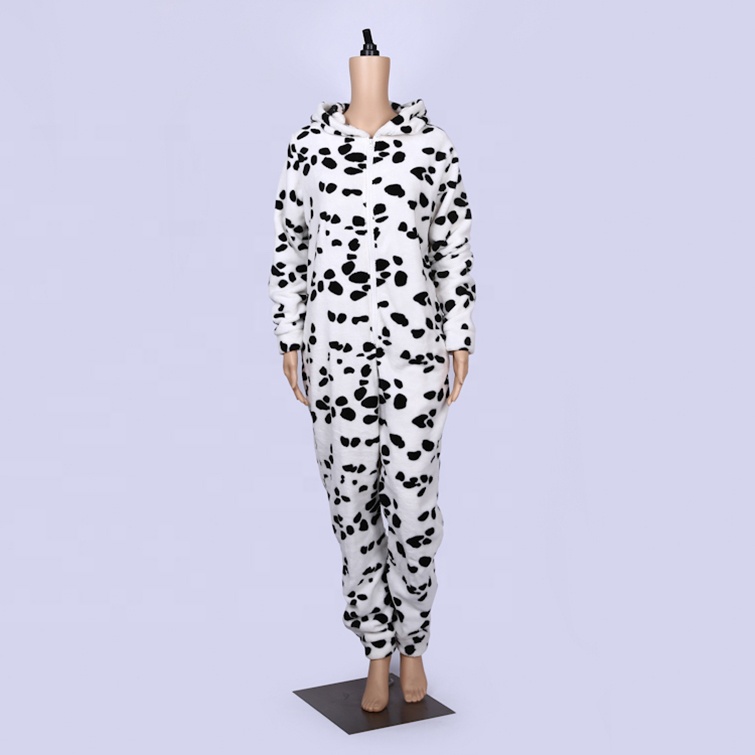 CHINEE Ultra Soft Polyester Cow Hooded Winter Pajamas Onesie with Embroidered Zipper for Unisex Adults