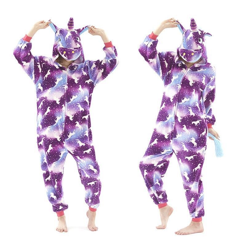 CHINEE Unique Purple Unicorn Hat Design Cartoon Conjoined Animal Pajama Robe 2XL Jumpsuit Onesie Costume Romper for Home Clothing Adult