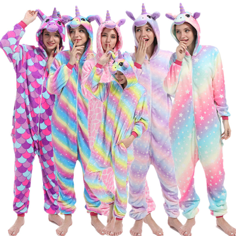 CHINEE Unisex Adult Flannel Onesie Jigurumi Kigurumi Unicorn One Piece Sleepwear Halloween Christmas Pajamas Costumes