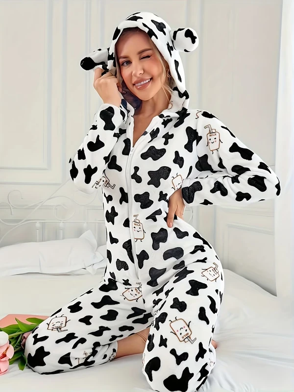 CHINEE Unisex Animal Cartoon Cosplay Hooded Onesie Pajamas Polyester Comfortable Adult Christmas Costume Sleepwear