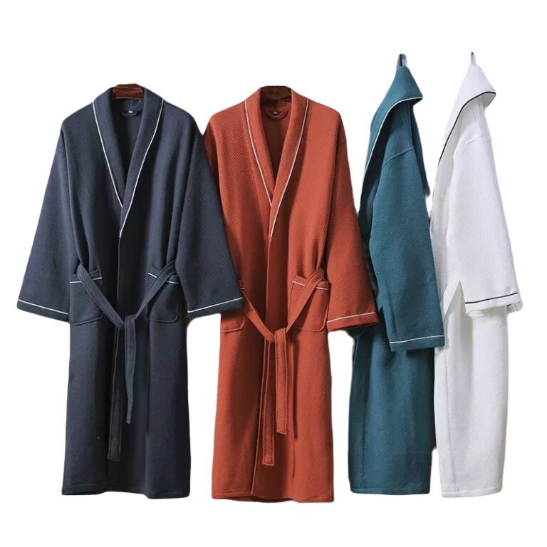 CHINEE Unisex Embroidery logo Bathrobe Waffle Breathable Spa Hotel Lightweight Bath Robe Night Wear for Men