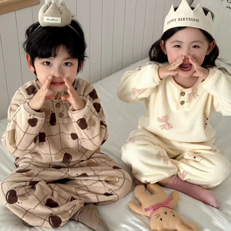 CHINEE Unisex Kids Baby and Toddler Soft and Warm Homewear Set Woolen Pajama Set with Extra Thick Padding