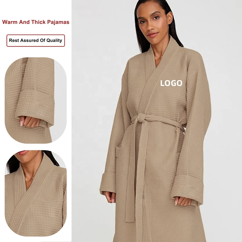 CHINEE Unisex Men Women's Sleepwear Waffle Bathrobes With Customized Embroidery Logo Woman Spa Hotel Lightweight Waffle Bath Robe