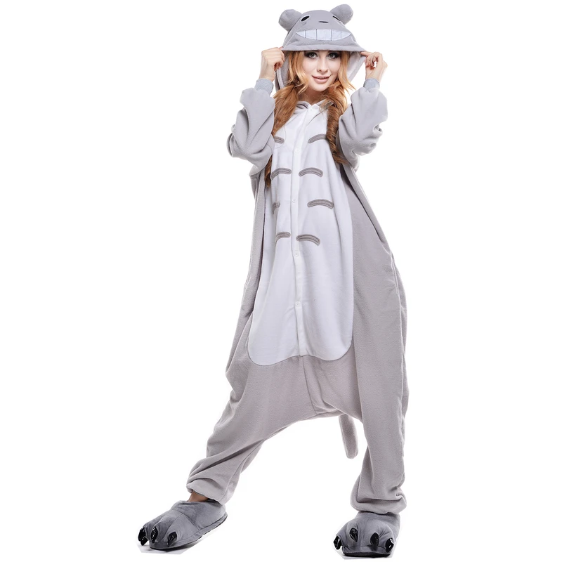 CHINEE Unisex Plush Flannel Adult Onesie Pajamas Print Sleepwear Cosplay Homewear Style Cartoon Animal Summer Autumn Spring