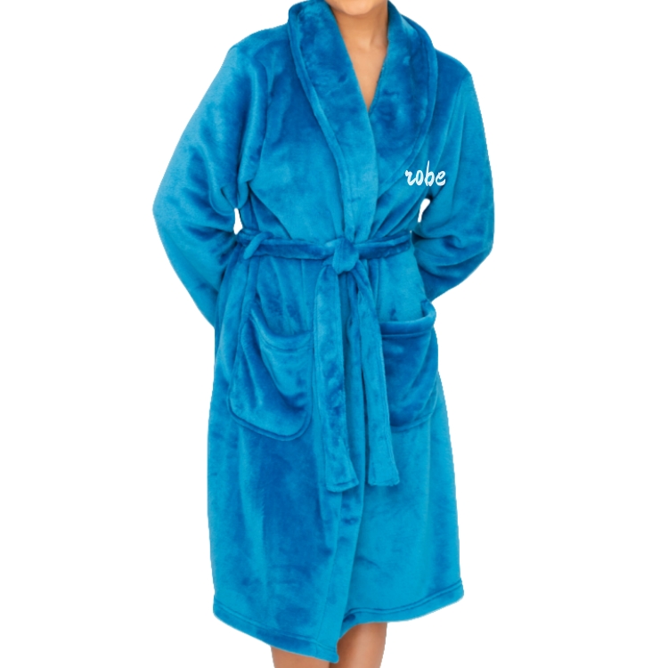 CHINEE Unisex Polyester Fleece Bathrobe Custom Soft Fleece Robe With Embroidery Logo Spa Hotel Bathrobe Full Length Bath Robe