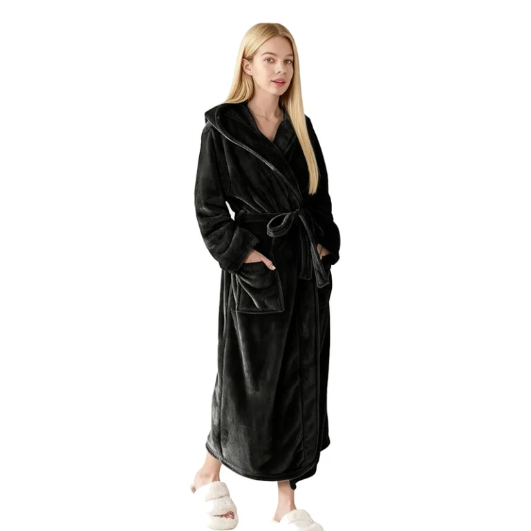 CHINEE-Unisex-Premium-Plush-Fleece-Hooded-Bathrobe-Full-Length-Spa-Robe-With-Sash-Pockets-Custom-Logo