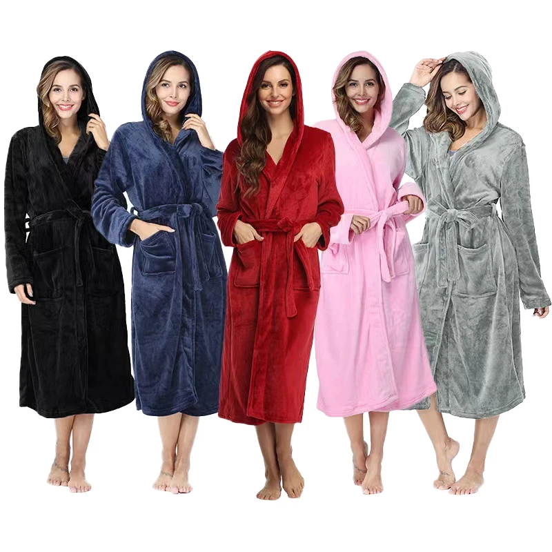 CHINEE Unisex Velvet Bathrobe Custom Fleece Polyester Plush Fluffy Breathable Solid Soft Spring Winter Pyjama Full