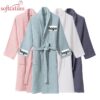 CHINEE Unisex Women Bathrobe Breathable Spa Hotel Lightweight 100% Cotton Waffle Bath Robe Long Sleeve Colorful Soft Robe Washable