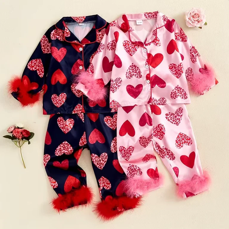CHINEE-Valentines-Day-Boutique-Baby-Girls-Clothing-Kids-Satin-Pajamas-Set-Red-Hearts-2-Piece-Girls-Feather-Pajamas-Clothes-Set